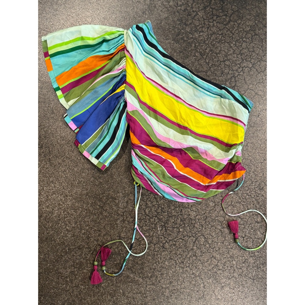 Hope for Flowers by Tracy Reese One Shoulder Striped Top XS Blouse Colorful - Picture 2 of 7